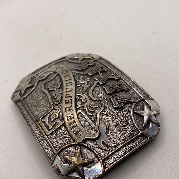Nocona Silver Tone Republic of Texas Rectangle Belt Buckle - Picture 7 of 9